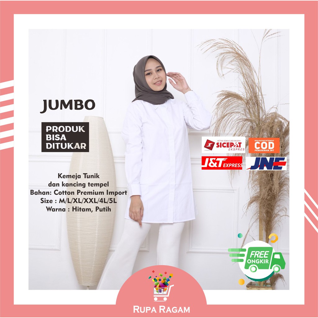 Rupa Ragam Baju Atasan Kemeja Tunik Putih Lengan Panjang Wanita Jumbo Big Oversize 7XL 6XL 5XL 4XL 3