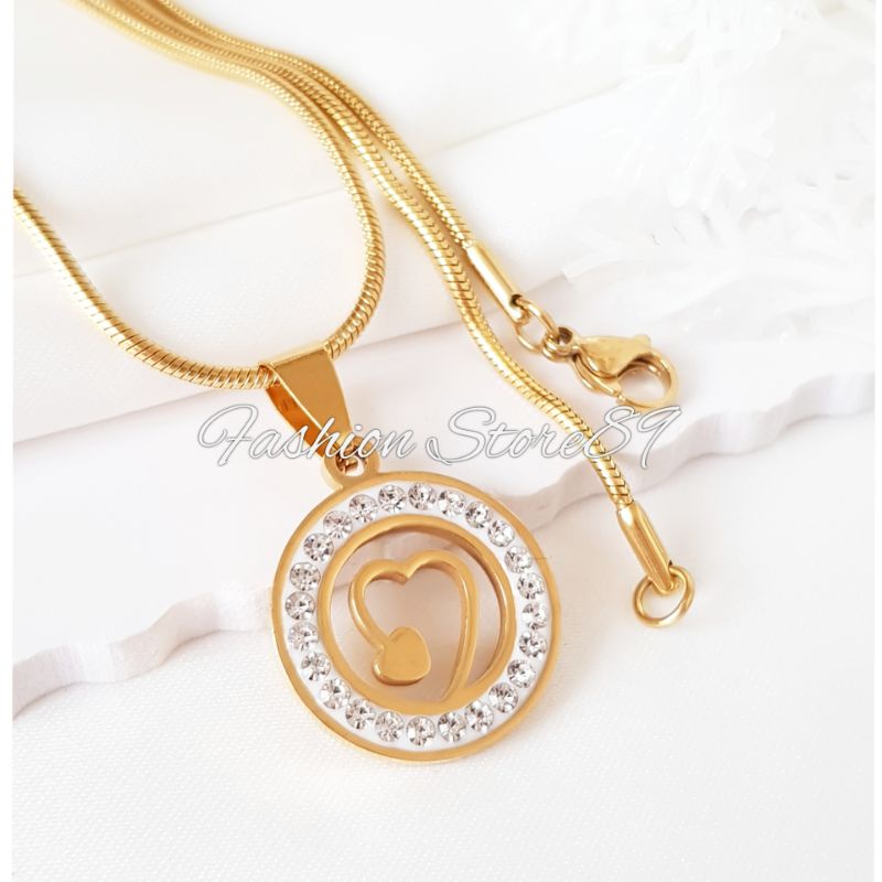 Kalung Titanium impor Gold Lingkar Love Permata Bestquality Premium Titanium Kalung Antikarat Buterfly Dolphin Snow Love Crown fashion Dewasa LTNx