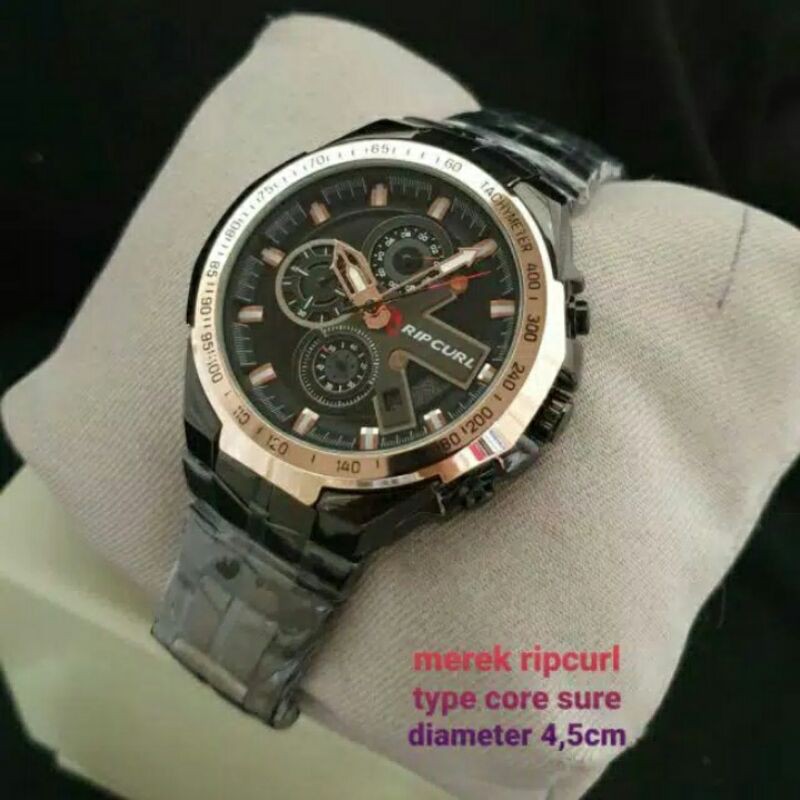 Jam tangan cowok/pria Ripcurl chrono dan tanggal aktif free box kayu