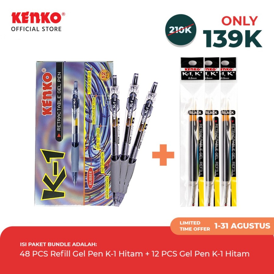 

Kenko Paket Gel Pen K1 Tinta Hitam Lengkap Dengan Refill