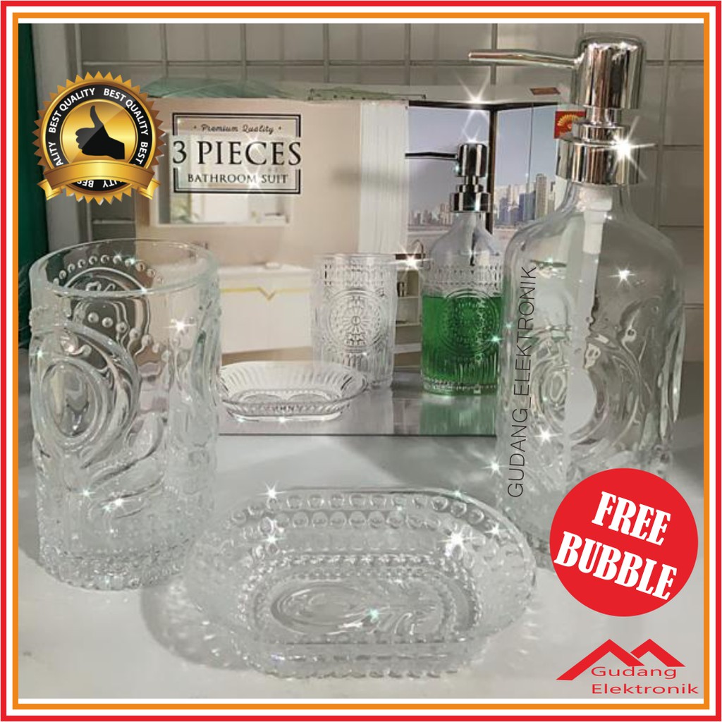 Set Aksesoris Alat Kamar Mandi Kaca Premium / Tempat Sabun Mandi Kaca Set Elegan / Bathroom Suit