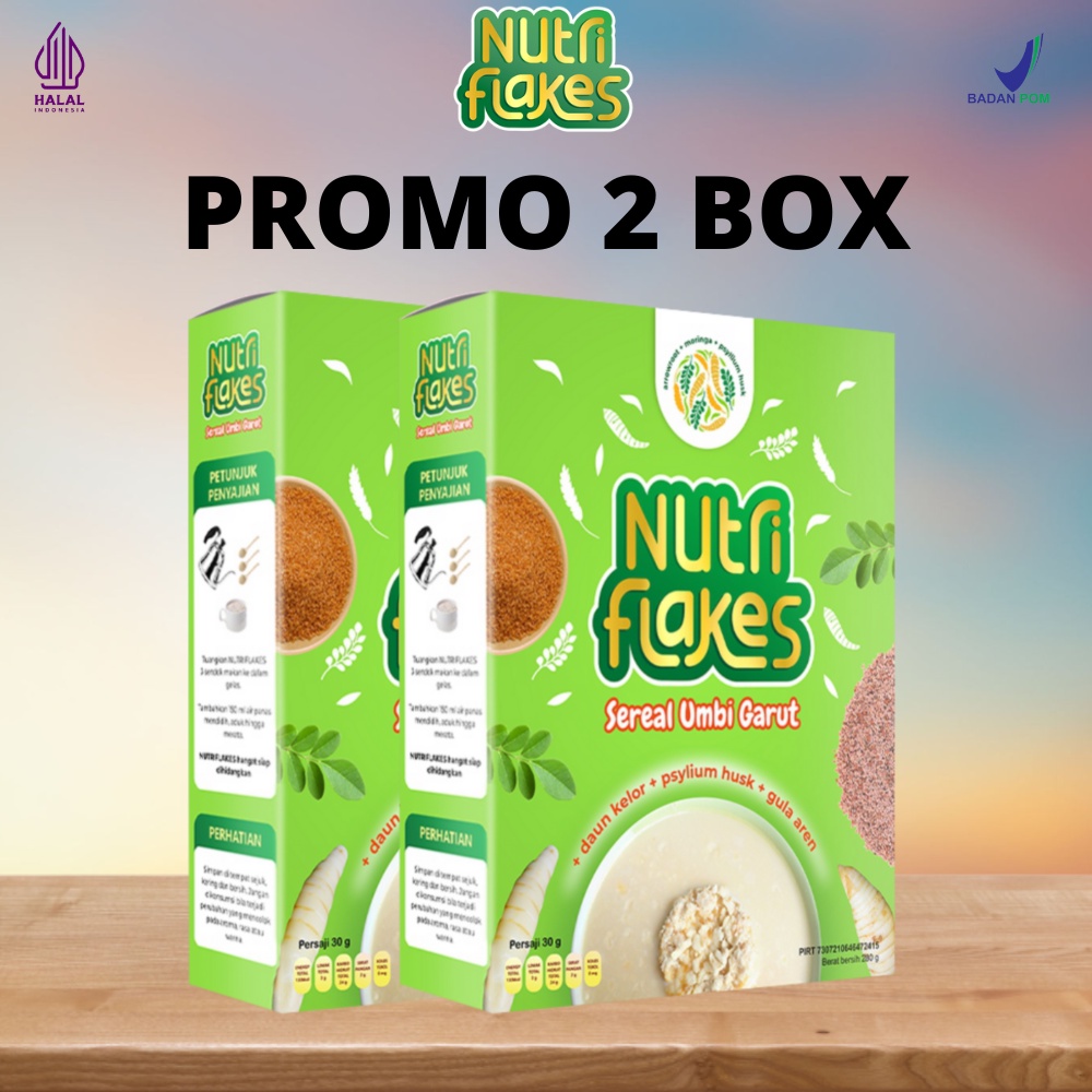 

DISKON 2 BOX NUTRIFLAKES SEREAL DIET UMBI GARUT MAAG GERD ASAM LAMBUNG 100% BAHAN ALAMI