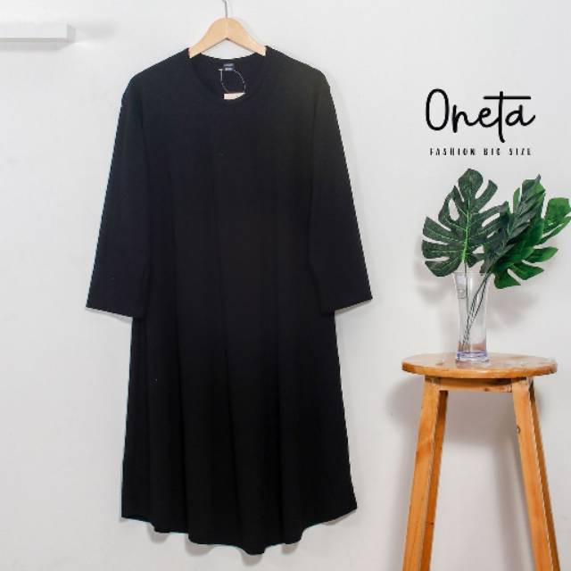 ANNIVERSARY SAHABAT TEMAN CEWEK TERBAIK JUMBO/ ONETA - DRESS BIG SIZE SUPER JUMBO WANITA HITAM POLOS