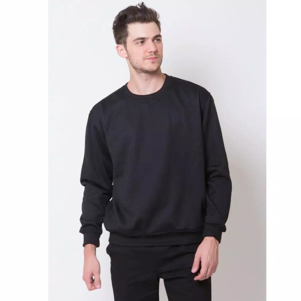 SWEATER CREWNECK POLOS BAHAN COTTON FLEECE TEBAL