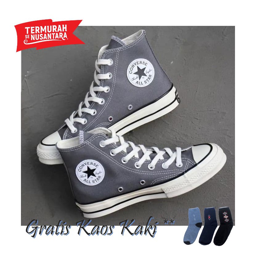 Sepatu Converse 70s All Star Abu Klasik Tinggi High Cut Grey Premium Gratis Kaus Kaki