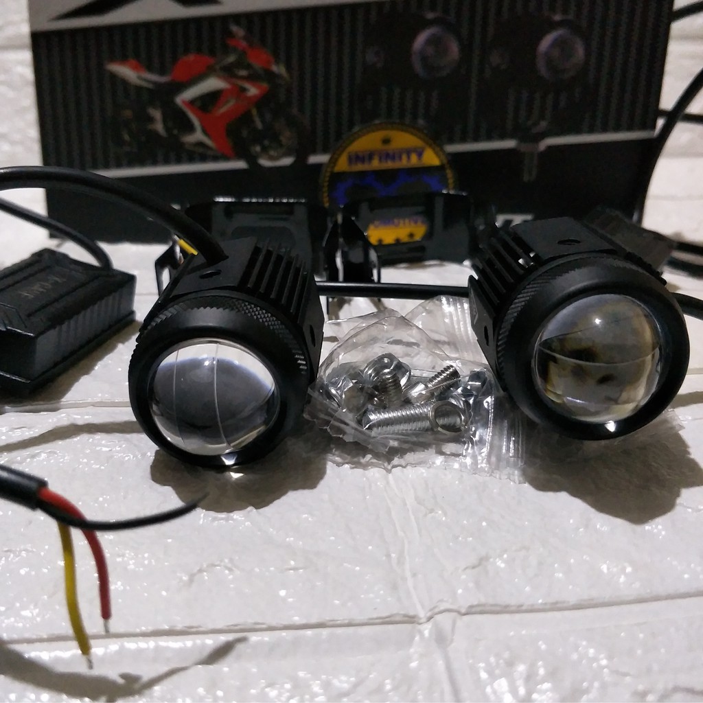 LAMPU SOROT  MOTOR MOBIL - LAMPU TEMBAK DUA WARNA - MINI DRIVING SUPER LIGHT X-CASE