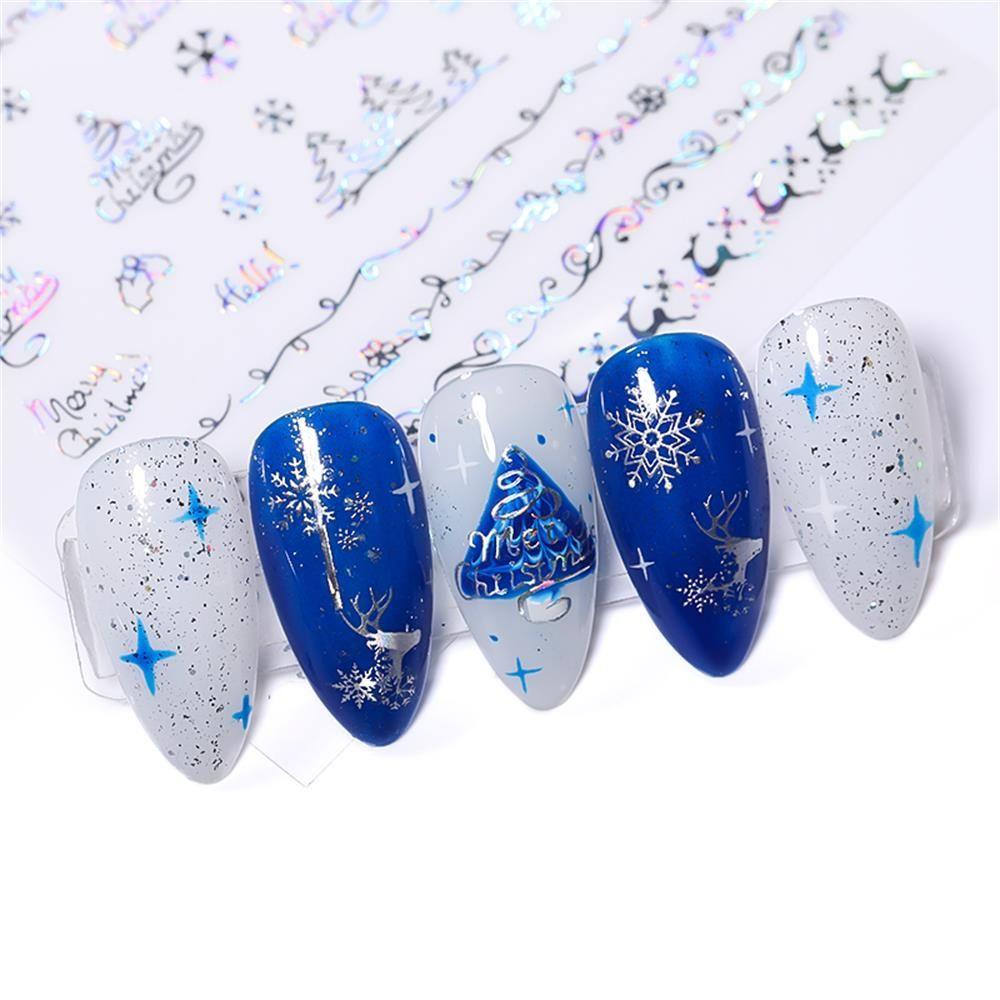 Solighter Nail Art Stiker Natal Perak Hologram Manicure Decor