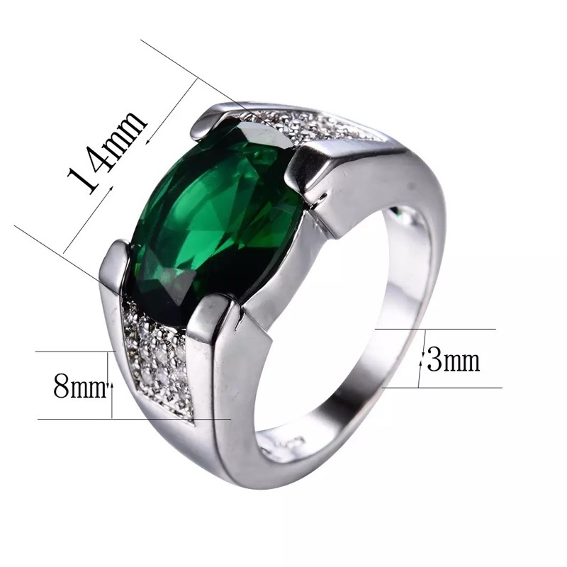 Cincin Batu Permata Zamrud Hijau Green Emerald Cubic Zirconia Ring Perak Elegan Mewah Kasual Minimalis