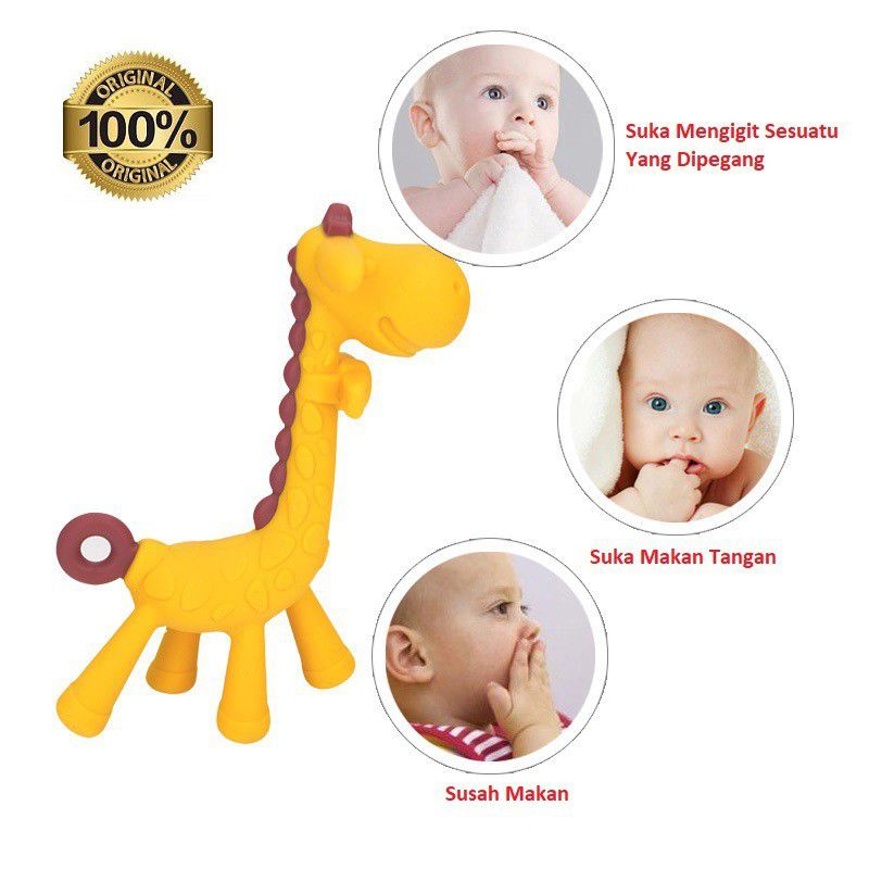 [rumahbayipdg] Teether girafe gigitan bayi silikon jerapah BPA free