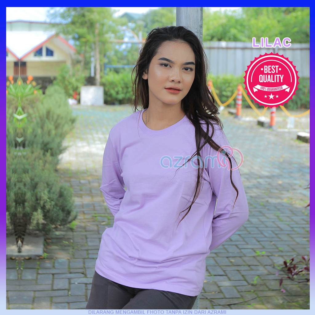 AZRAMI - Kaos Polos Wanita Lengan Panjang Premium Warna Ungu Lilac