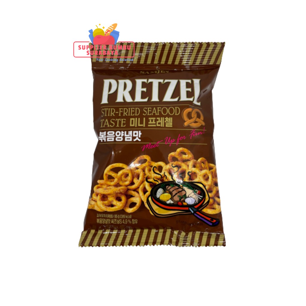 SAMJIN - Snack Pretzel Korea Rasa Cheddar Cheese / Spicy Beef / Stir-Fried Seafood 85g