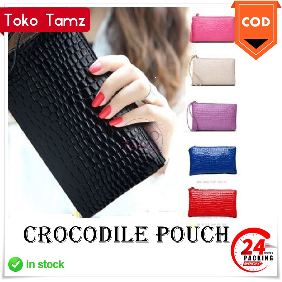 CoD MAKASSAR Tas Pouch Dompet Buaya Crocodile Croco Glossy Elegan Shopee tokotamz Online Shop Toko T