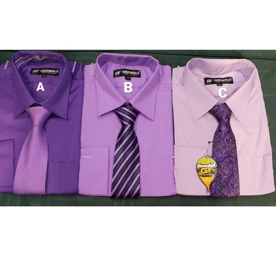 KEMEJA PRIA GREENFALO - KEMEJA POLOS  LENGAN PANJANG PRIA WARNA UNGU MUDA  LILAC  / UNGU TUA R1C8