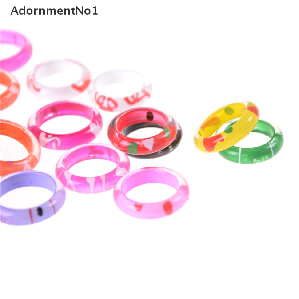 (AdornmentNo1) 10pcs / Set Cincin Resin Akrilik Warna Campur Untuk Anak Laki-Laki / Perempuan