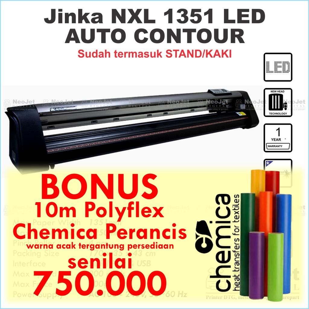 

Mesin Cutting Sticker JINKA 1351 NXL AUTO CONTOUR 120cm LED Plotter 120 cm Murah Bonus Polyflex Chemica 10 meter