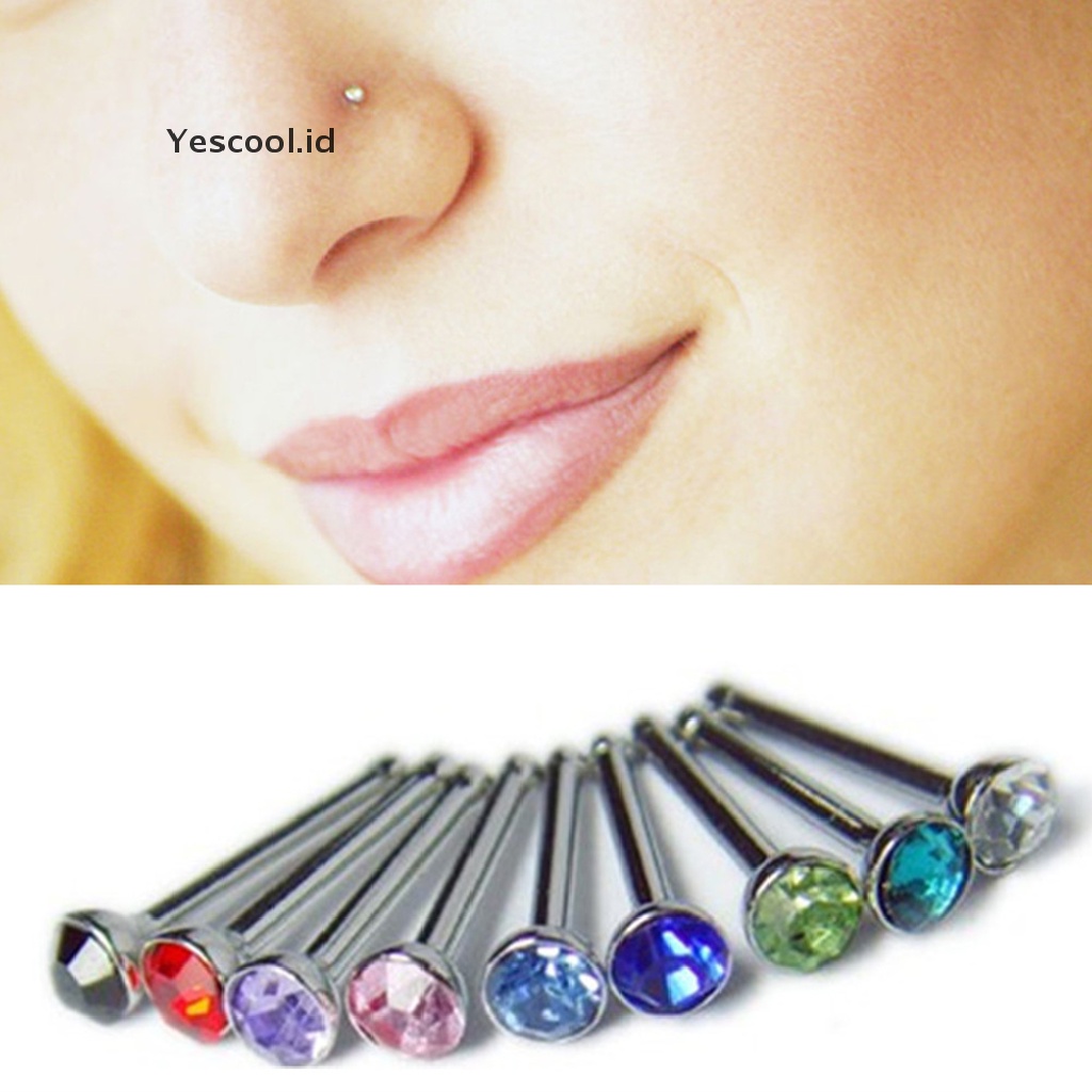 【Yescool】 Chic Crystal Rhinestone Nose Ring Bone Stud Surgical Steel Body Piercing Jewelry .