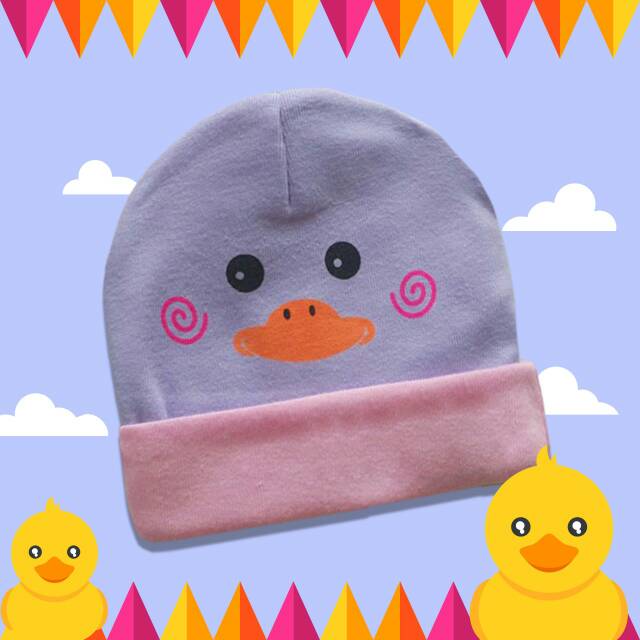 Promo !! Topi Bayi Nia Nia Motif Bebek- Topi Bayi Newborn