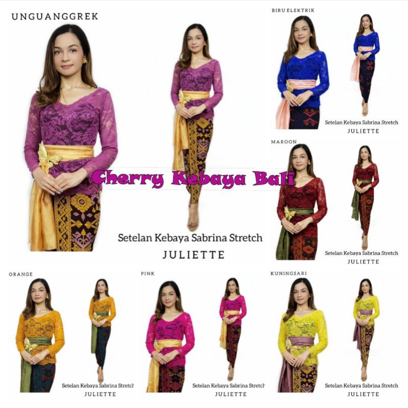 Setelan kebaya bali sabrina juliette kutubaru lengan panjang brokat strait adem dan rok lycra