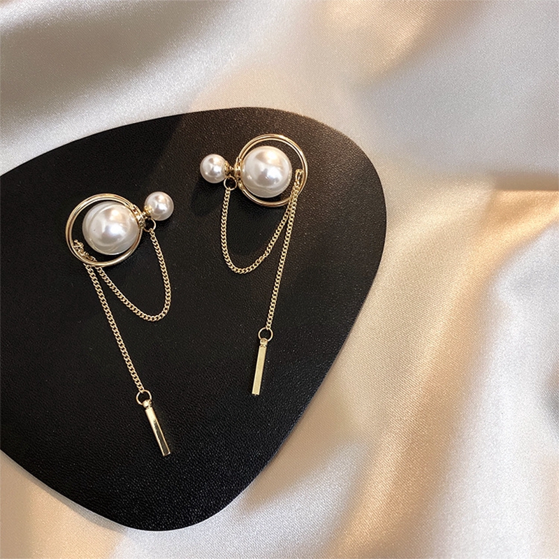 Anting Rantai Panjang Rumbai Mutiara Simulasi Gaya Retro Minimalis Untuk Perempuan