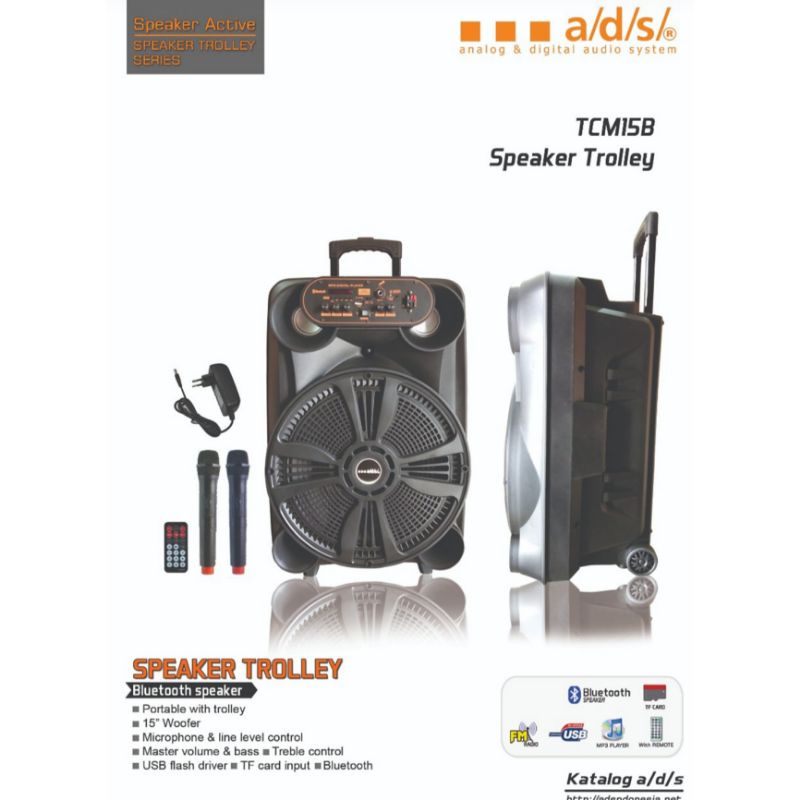 GROSIR SPEAKER PORTABLE ADS TCM 15 B 15 INCH BLUETOOTH GARANSI RESMI