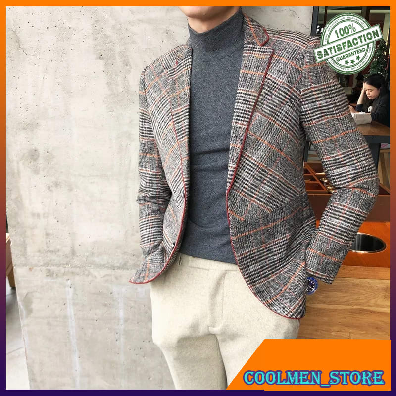 Jas Blazer Pria Slimfit Eksklusif Wool Blend Tweed  Blazers Men 2019 Antumn Winter Jacket Men's
