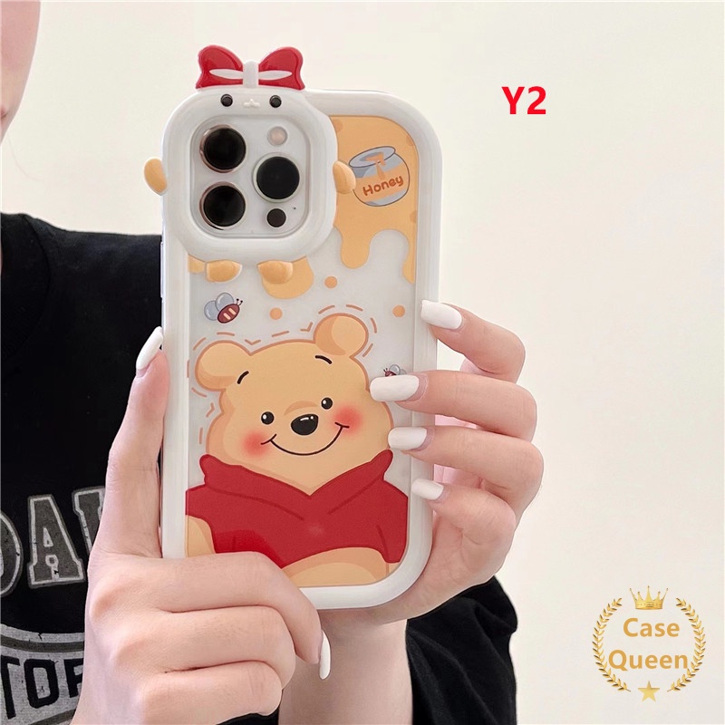 Case OPPO A17 A95 A16K A16E A52 A92 A96 A7 A5S A12 A3S A12E A53 A74 A76 Reno 5 5F 4F 7 A55 A17K A15 A16 A9 A54 A57 2022 A15s A5 A16s A31Disney Winnie The Pooh Beruang Strawberry Lucu