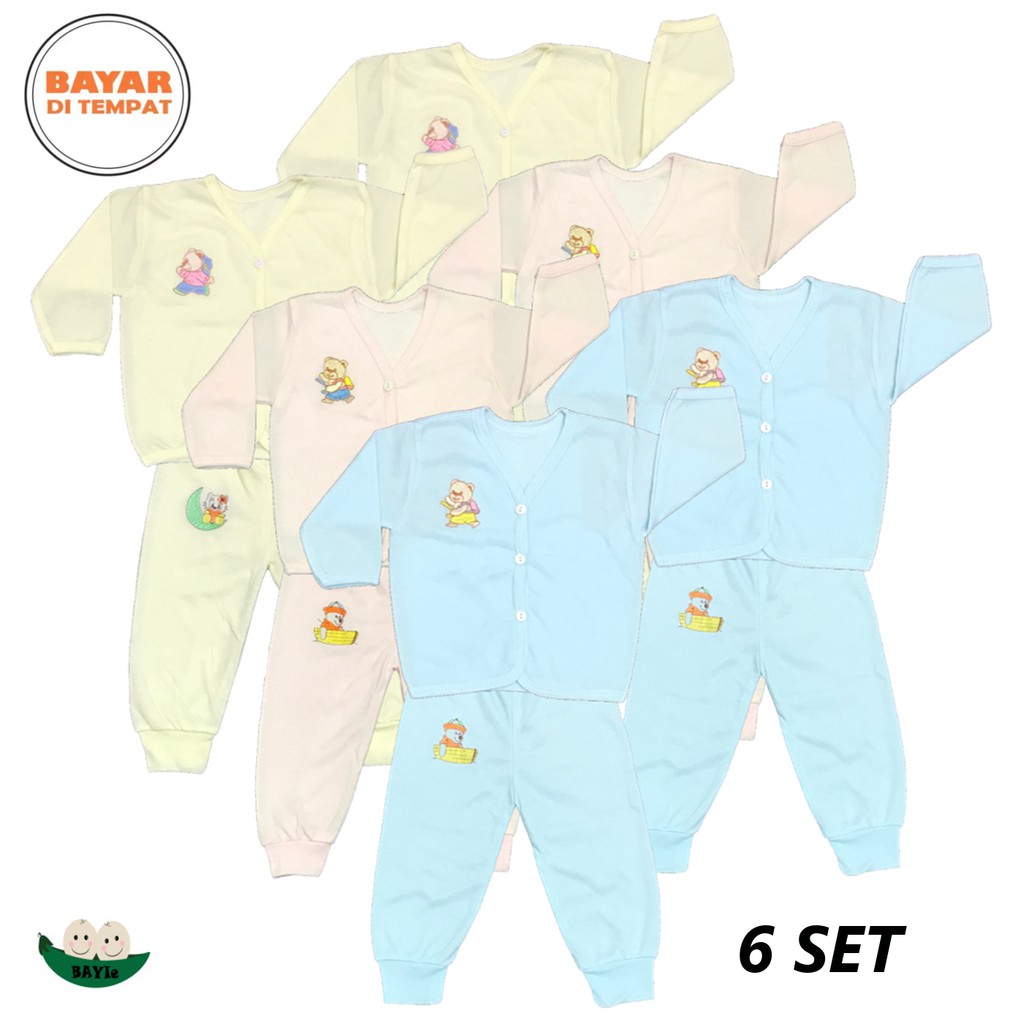 BAYIe - 6 SET Setelan Baju Bayi Panjang+Celana Panjang Warna LILY PREMIUM Bahan TC tebal 0-3 bulan