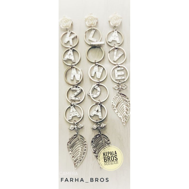 Bros Dagu Nama Juntai Plat Daun / Bros Huruf Silver Ring Custom By Farha-4