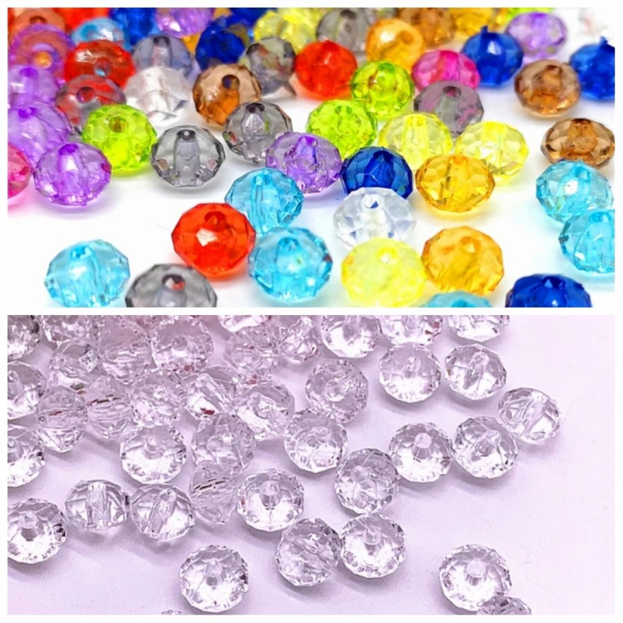 ISI 100PC MANIK MOTE AKRILIK RONDEL CLEAR 8MM BAHAN KERAJINAN TANGAN CRAFT DIY CANTIK LUCU