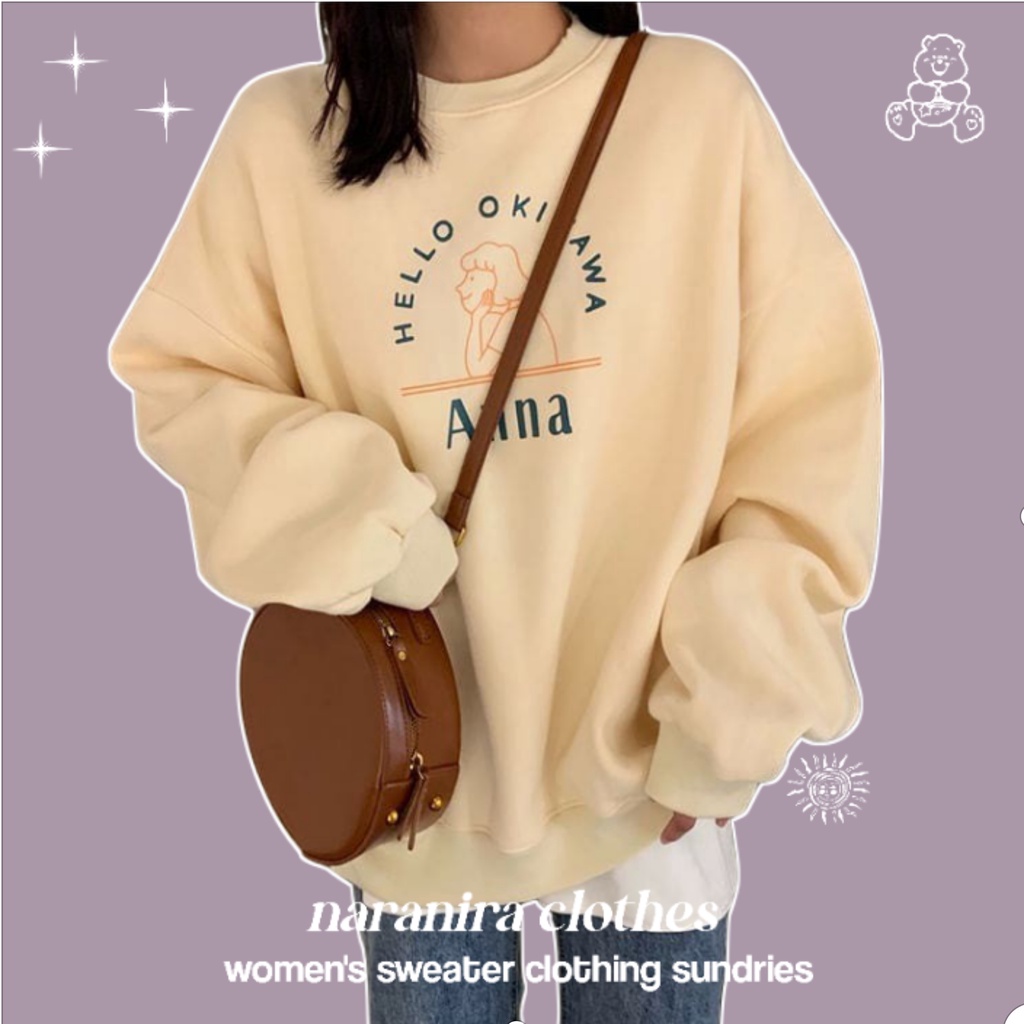 Pakaian Wanita Sweater - Model Crewneck Hello Okinawa Anna