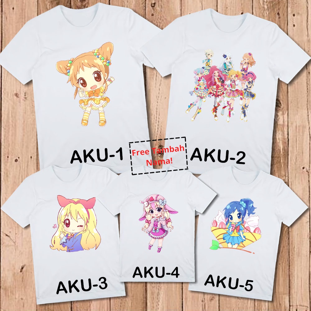 Baju Kaos Anak Aikatsu Perempuan Lengan Pendek / Panjang Couple Ibu dan Anak (Free Nama)