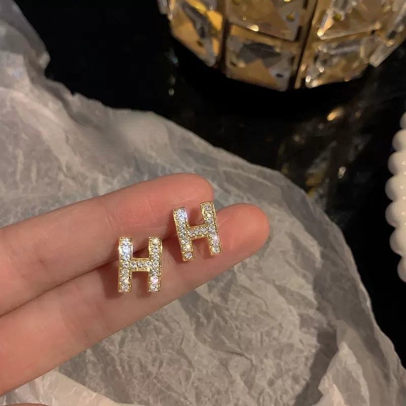 Mhang Anting Tusuk Sterling Silver 925 Desain Huruf H Hias Zircon Untuk Wanita