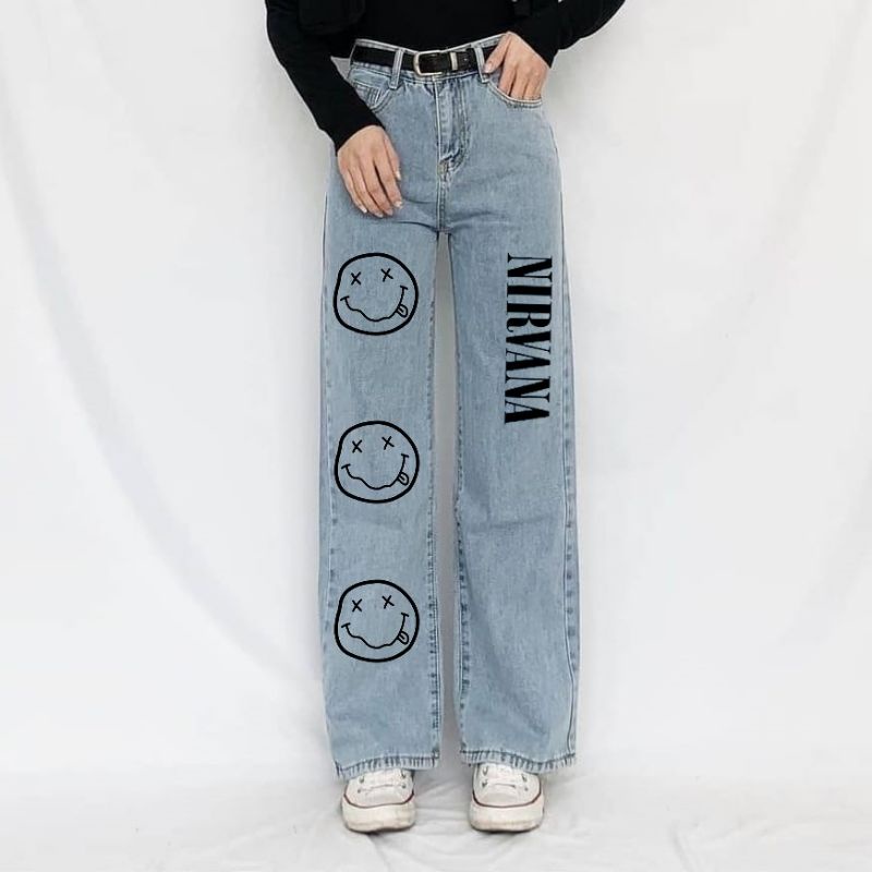 jeans painting nirvana women and man/ painted jeans/ smile kulot