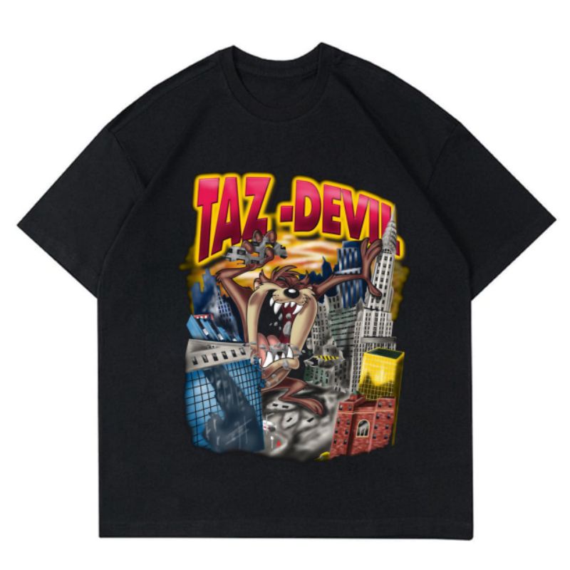 Kaos Tasmanian Devil Tee Baju Kartun Anak Tazmanian Vintage Oversize Oversized T-Shirt Taz-Mania Dis