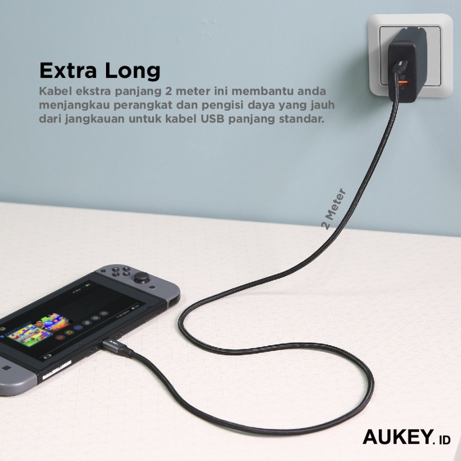 Kable Charger Type C Aukey CB-CD6 2M Braided Nylon - 500342