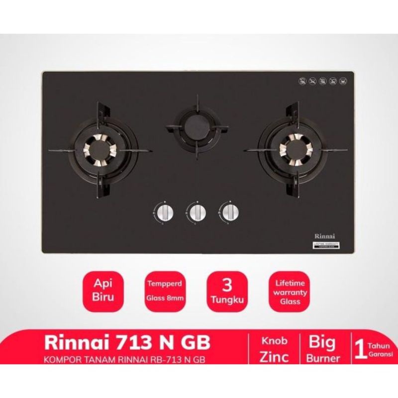 RINNAI KOMPOR GAS TANAM KACA 3TUNGKU RB-713N(GB)