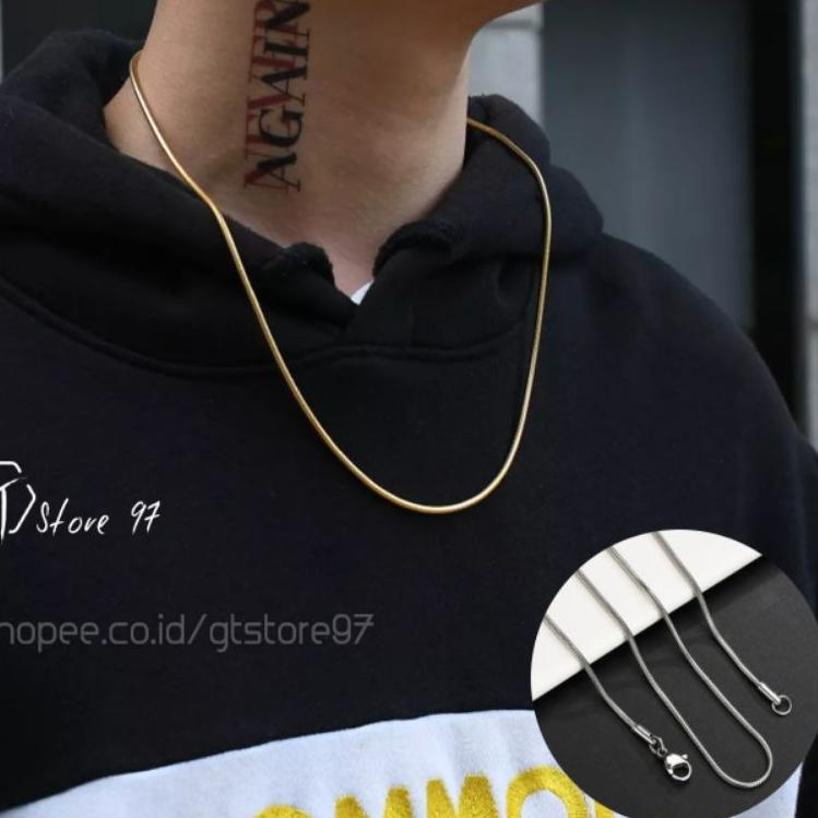 Hot Sell.. Kalung Titanium Pria Bulat Silver Perak Emas Kalung Titanium Anti Karat Asli Wanita Kalun