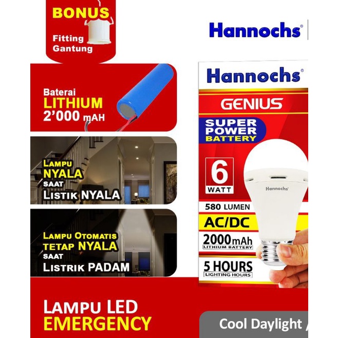 Lampu Hannochs Genius 6 Watt.Bonus Fitting Gantung