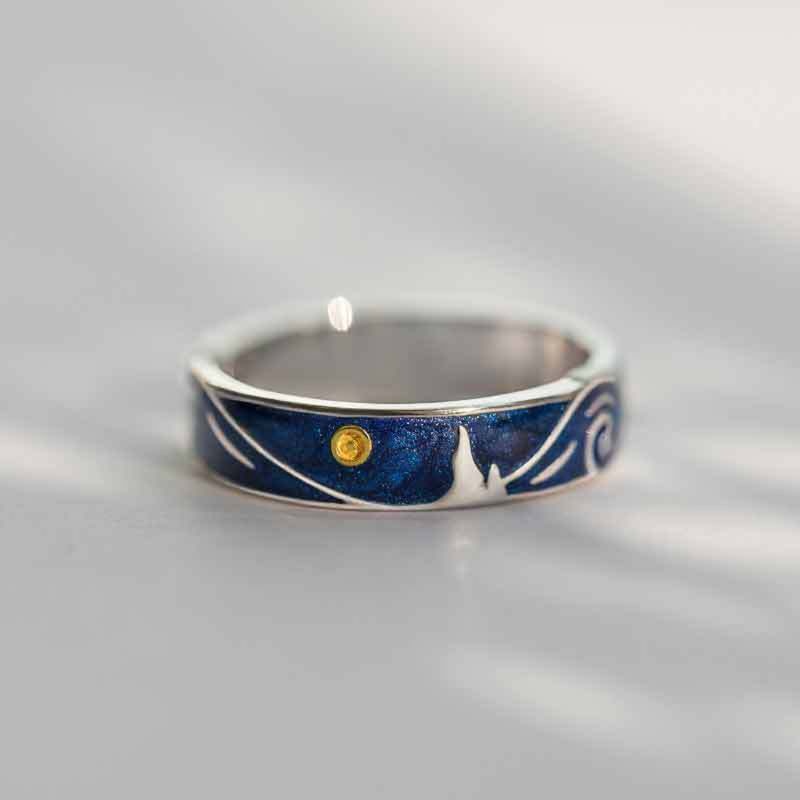 Cincin Model Terbuka Desain Van Gogh Starry Sky Romantis Untuk Pria Dan Wanita