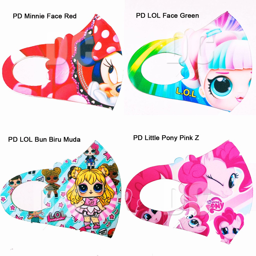 Masker Anak Kecil Scuba Premium Karakter Minnie - LOL - Little Pony (Bisa Pilih Motif)