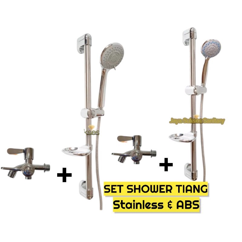 HAND SHOWER TIANG SET BONUS KRAN DOUBLE CABANG / STANDING PANCURAN KAMAR MANDI SEMPROTAN AIR MURAH