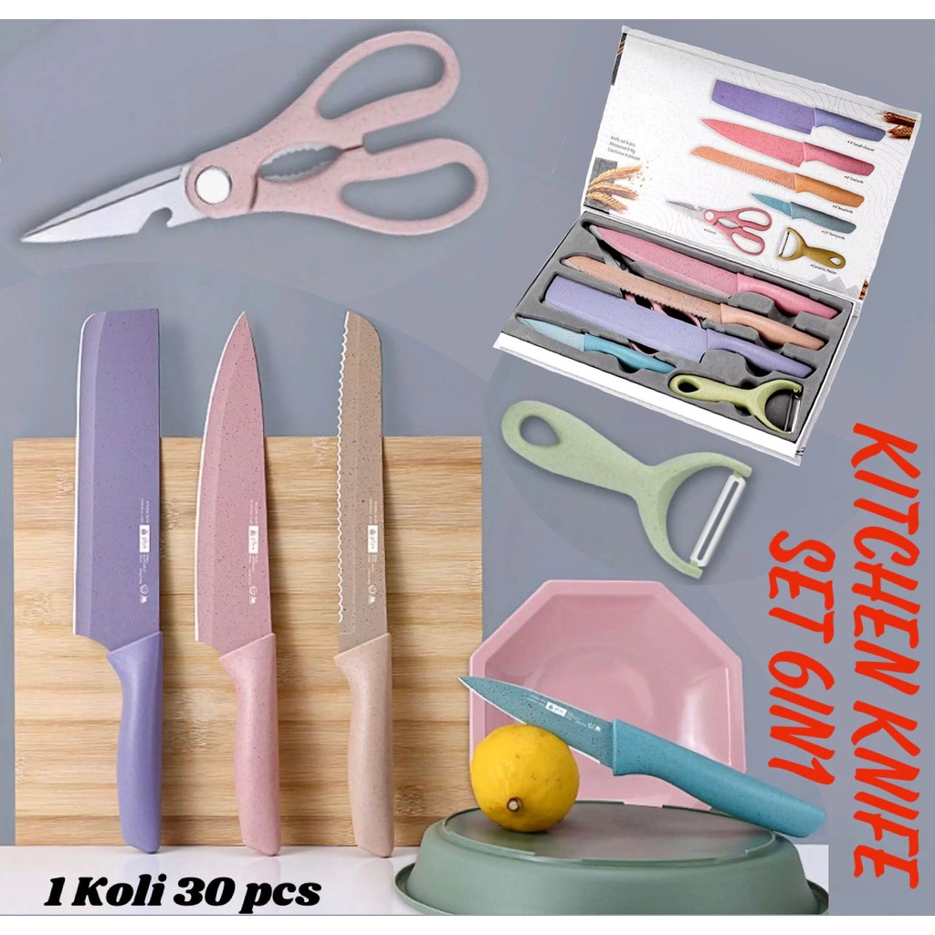 Pisau stainless kitchen knife set 6 in 1piasu cantik