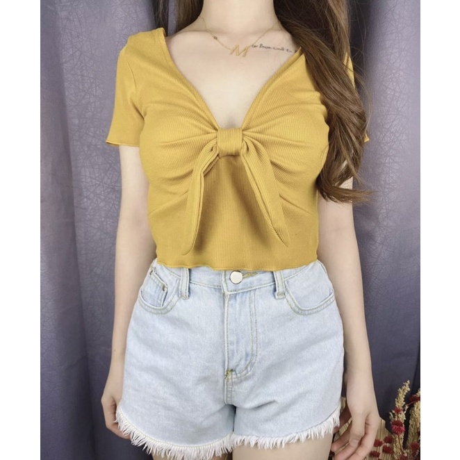 Croptop Vneck Low Bow/Croptop Pita/AURORA CLOTHING