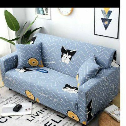 COVER SOFA SEATER sarung sofa elastis stretch elastic good - DOG BLUE  god