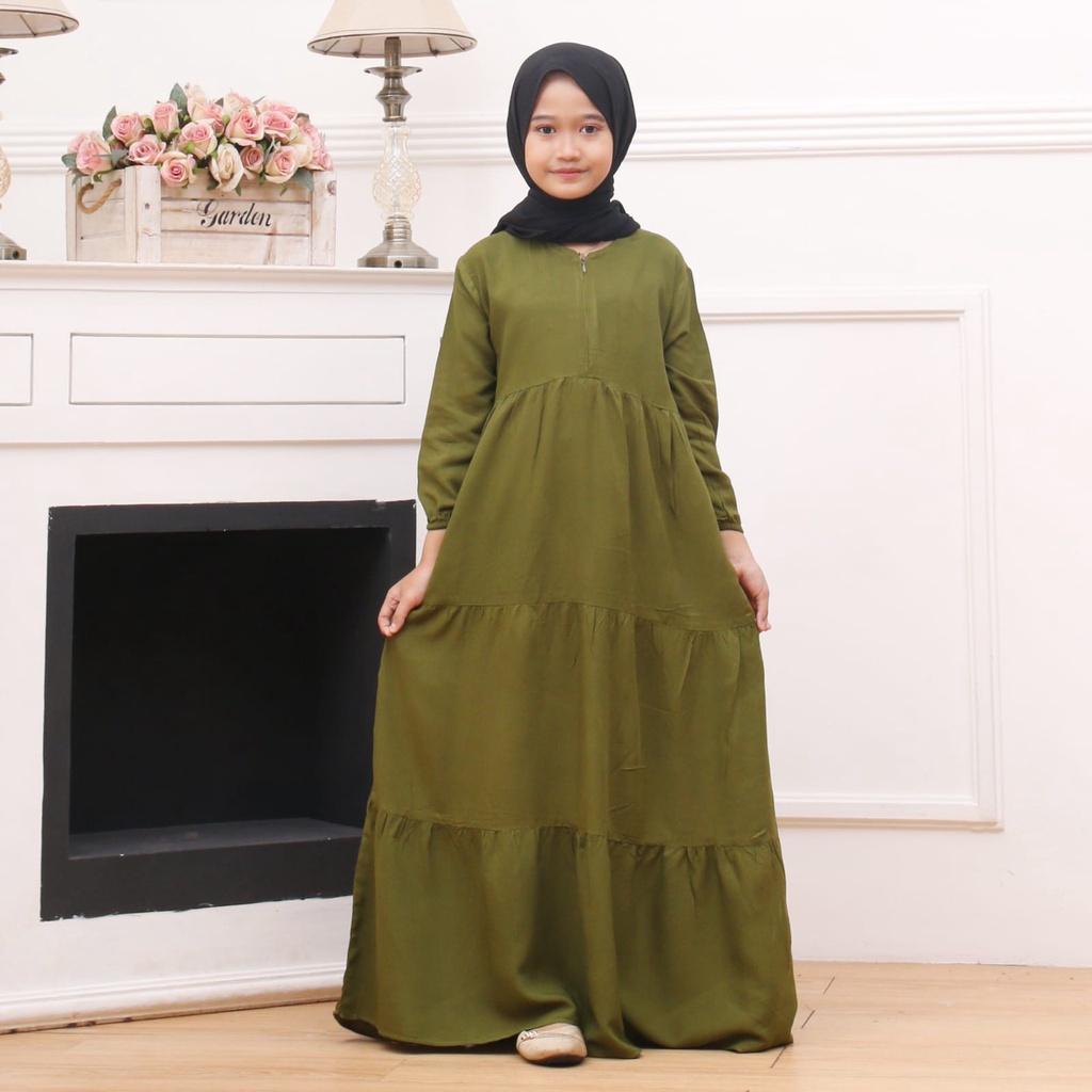 GAMIS SUSUN ANAK PEREMPUAN BAHAN RAYON | BAJU MUSLIM ANAK PEREMPUAN REMPEL ZIPPER RESLETING | 1KG MUAT 4PCS