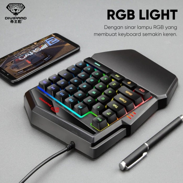 Keyboard Gaming Divipard Single Hand One Hand K5 Backlight