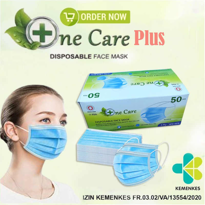 BIG POROMO! 1Box 50Pcs masker earloop 3ply disposable face mask protection biru putih mask korea