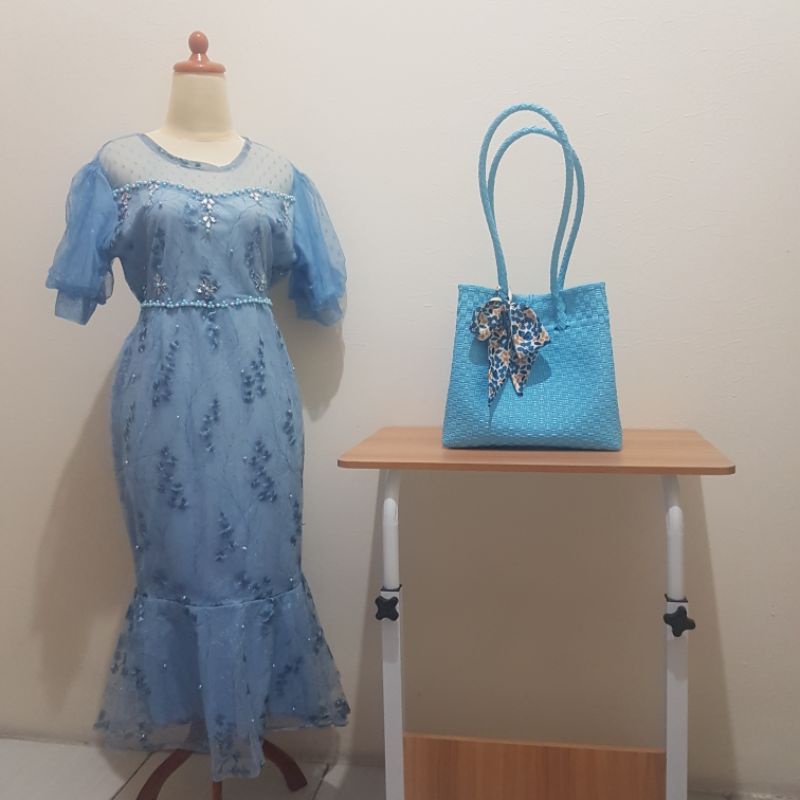 DRESS BRUKAT DRESS NATAL DRESS BIRU