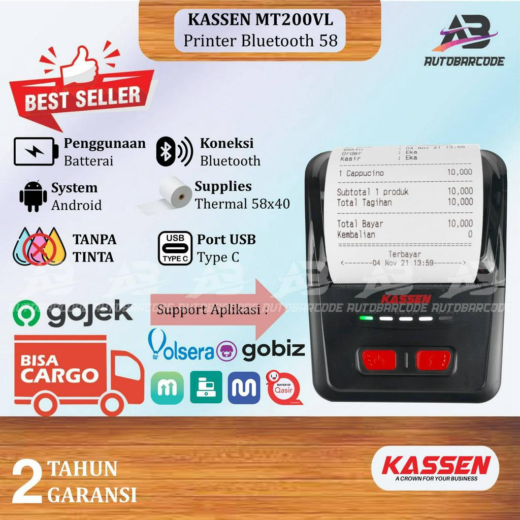 Mobile Printer Bluetooth Portable 58mm Thermal Struk PPOB Kassen MT200VL RPP02N USB Bluetooth MT-200VL MT 200VL Support Moka Pawoon Qasir