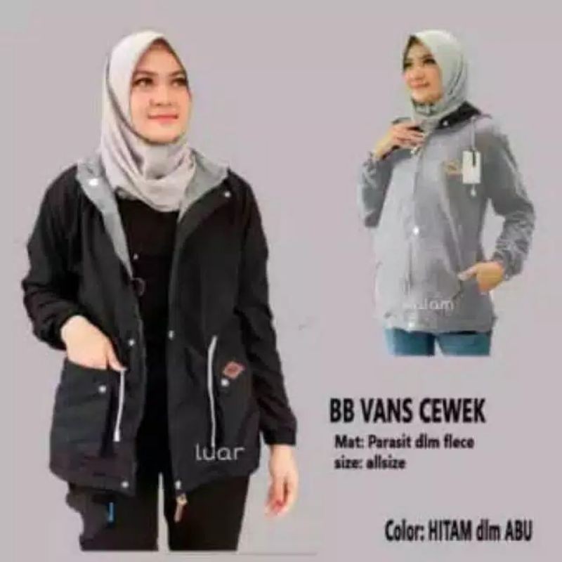 Jaket Parka Cewek Bolak Balik Dari Bahan Parasut Despo Dan Plecee-HITAM - GREY